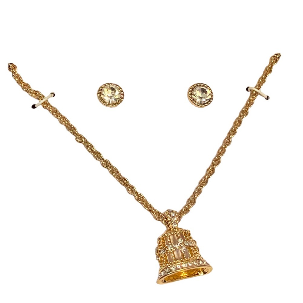 {Charter Club} Gold-Tone Bell Pendant Necklace & Crystal Stud Earrings